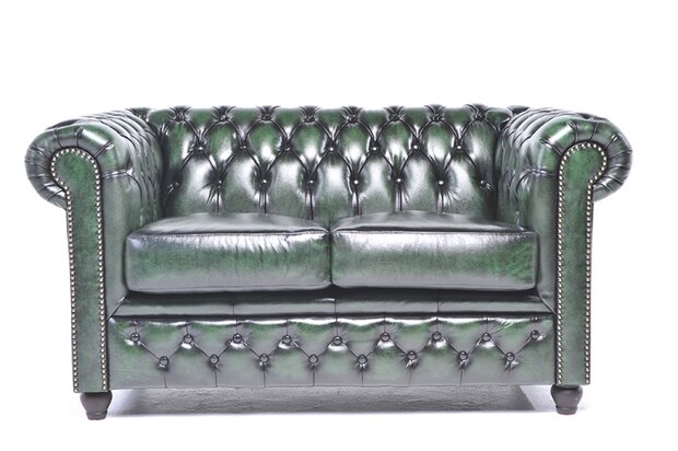 Chesterfield Bank Original Leer | 2-zits | Antiek Groen | 12 jaar garantie