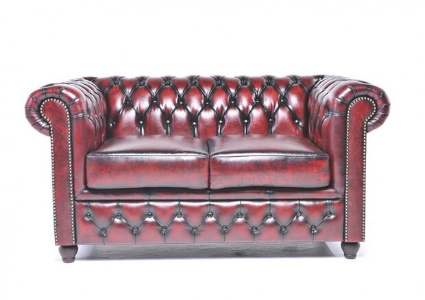 Chesterfield Bank Original Leer | 2-zits | Antiek Rood | 12 jaar garantie