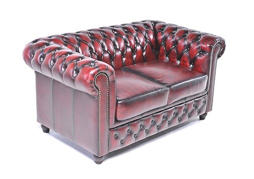 Chesterfield Bank Original Leer | 2-zits | Antiek Rood | 12 jaar garantie