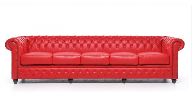 Chesterfield Bank Original Leer | 5-zits | Rood | 12 jaar garantie