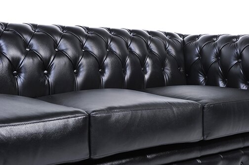 Chesterfield Bank Original Leer | 5-zits | Zwart | 12 jaar garantie