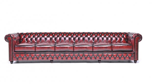 Chesterfield Bank Original Leer | 6-zits | Antiek Rood | 12 jaar garantie