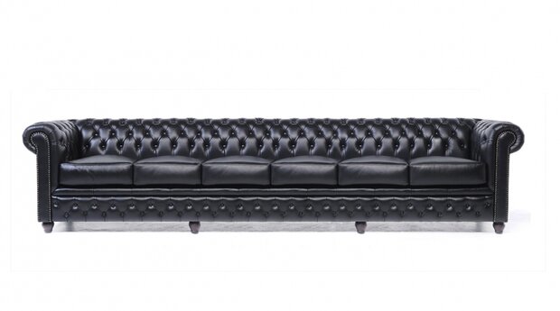 Chesterfield Bank Original Leer | 6-zits | Zwart | 12 jaar garantie