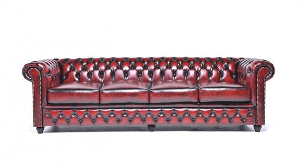 Chesterfield Bank Original Leer | 4-zits | Antiek Rood | 12 jaar garantie