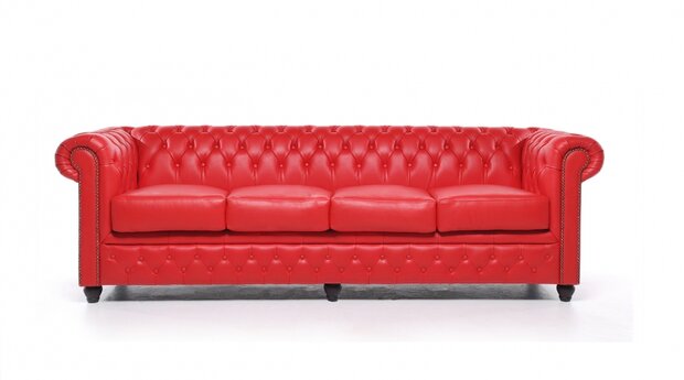 Chesterfield Bank Original Leer | 4-zits | Rood | 12 jaar garantie