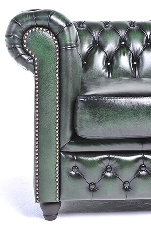 Chesterfield Bank Original Leer | 4-zits | Antiek Groen | 12 jaar garantie