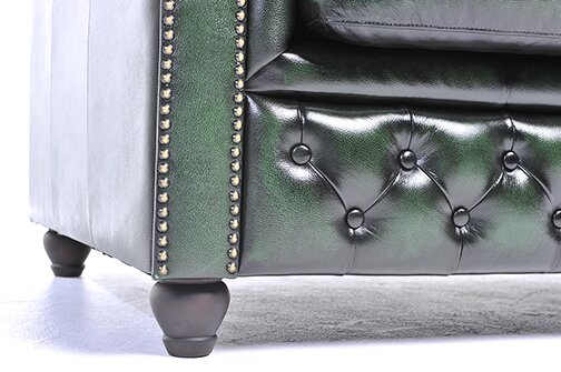 Chesterfield Bank Original Leer | 4-zits | Antiek Groen | 12 jaar garantie