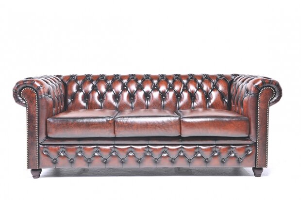 Chesterfield Bank Original Leer | 3-zits | Antiek Bruin | 12 jaar garantie