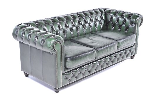 Chesterfield Bank Original Leer | 3-zits | Antiek Groen | 12 jaar garantie