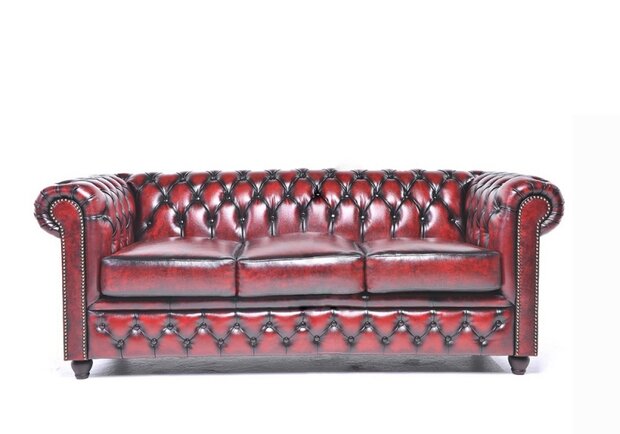 Chesterfield Bank Original Leer | 3-zits | Antiek Rood | 12 jaar garantie