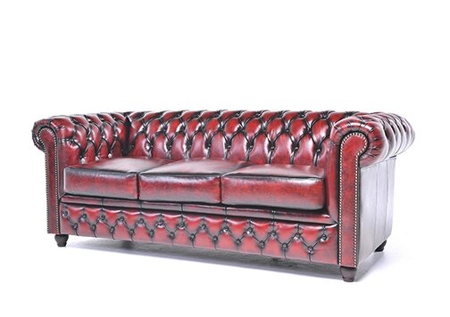 Chesterfield Bank Original Leer | 3-zits | Antiek Rood | 12 jaar garantie