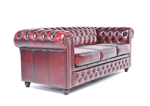 Chesterfield Bank Original Leer | 3-zits | Antiek Rood | 12 jaar garantie