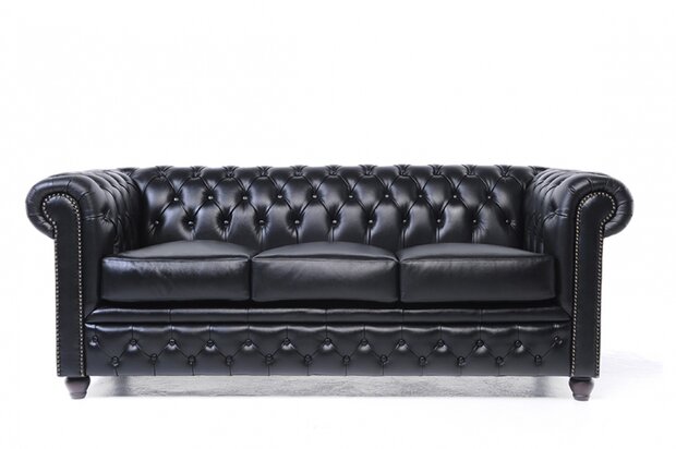 Chesterfield Bank Original Leer | 3-zits | Zwart | 12 jaar garantie