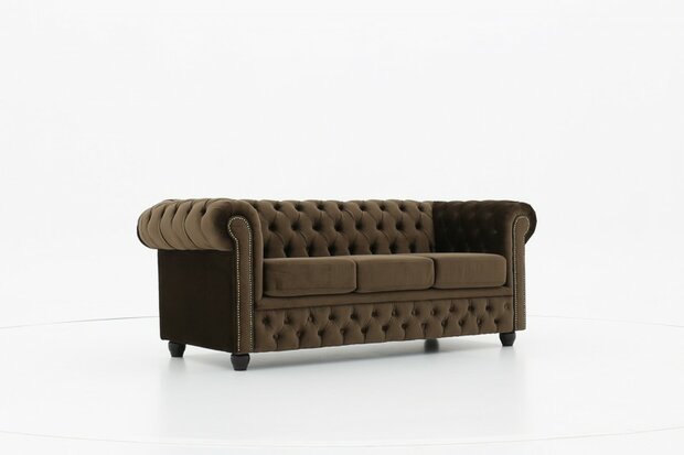 Chesterfield Bank Original Fluweel |3-zits | Bruin | 12 jaar garantie