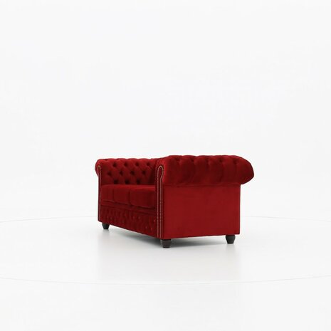 Chesterfield Bank Original Fluweel |3-zits | Rood | 12 jaar garantie