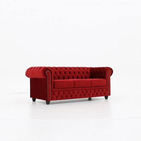 Chesterfield Bank Original Fluweel |3-zits | Rood | 12 jaar garantie