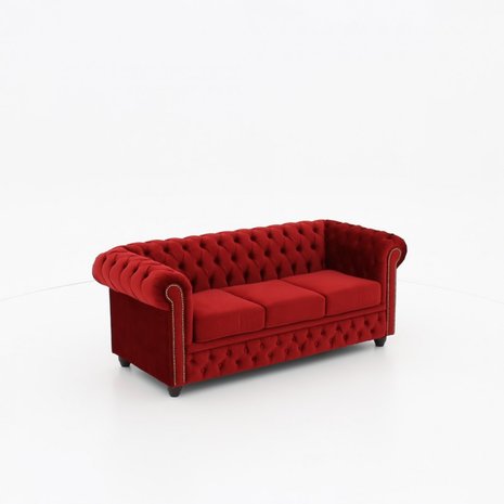 Chesterfield Bank Original Fluweel |3-zits | Rood | 12 jaar garantie