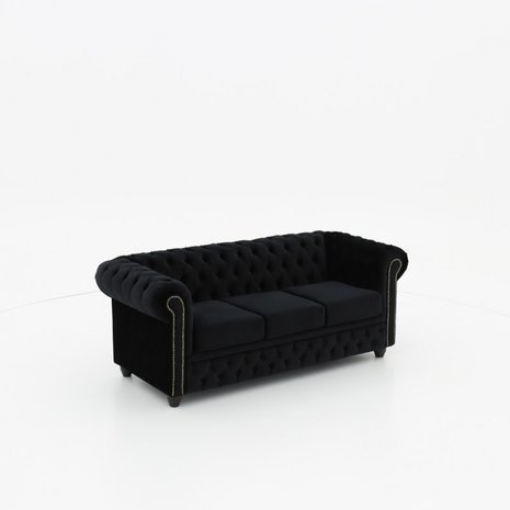 Chesterfield Bank Original Fluweel |3-zits | Zwart | 12 jaar garantie