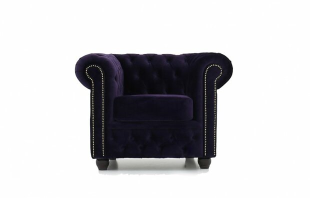 Chesterfield Fauteuil Original Fluweel | Donker Paars | 12 jaar garantie