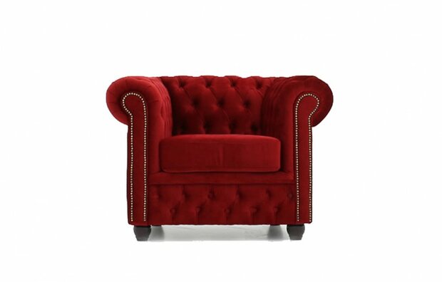 Chesterfield Fauteuil Original Fluweel | Rood | 12 jaar garantie