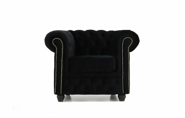 Chesterfield Fauteuil Original Fluweel | Zwart | 12 jaar garantie