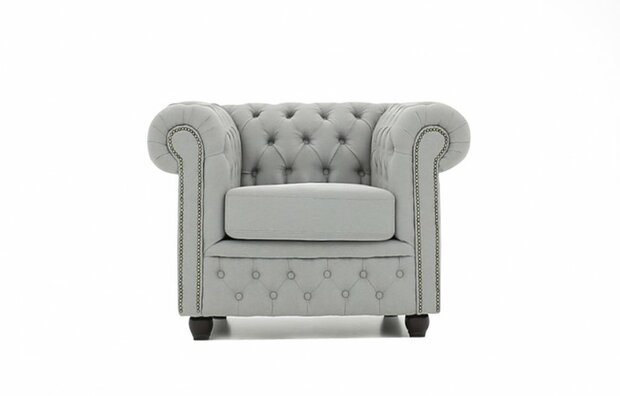 Chesterfield Fauteuil Original Stof | Pitch Licht Grijs | 12 jaar garantie