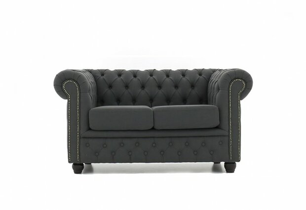 Chesterfield Bank Original Stof |2-zits | Pitch Donker Grijs | 12 jaar garantie