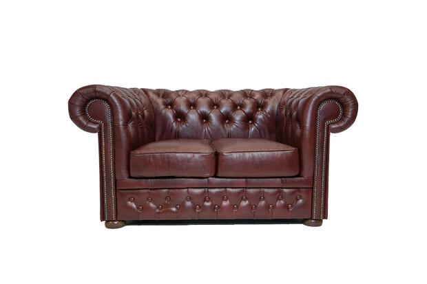 Chesterfield Bank  First Class Leer | 2-zits | Cloudy Rood| 12 jaar garantie