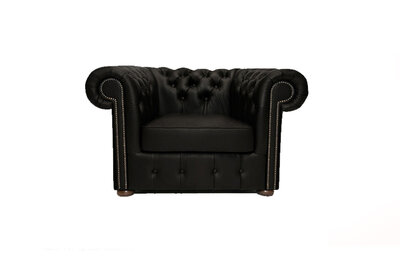 Chesterfield Fauteuil Class Leer | Mat Zwart | 12 jaar garantie